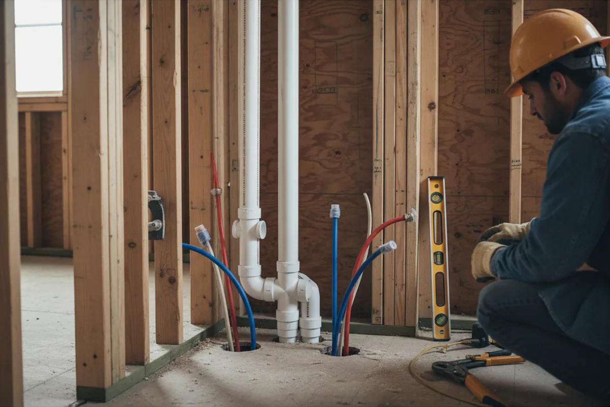 Drain and supply rough-in during Sump Pump Repair in Braddock
